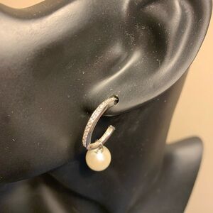 925 sterling silver hoop earrings with pearl and rhinestones